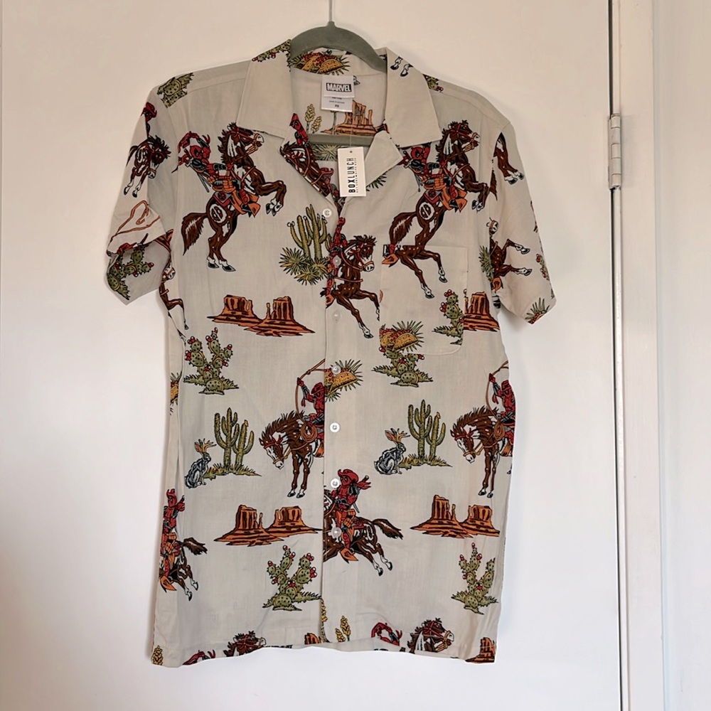 BoxLunch Marvel Deadpool Cowboy Print Woven Button Down Shirt